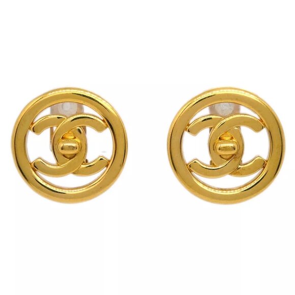 Chanel CC Turnlock Button Earrings Gold Clip-On - Picture 1 of 4